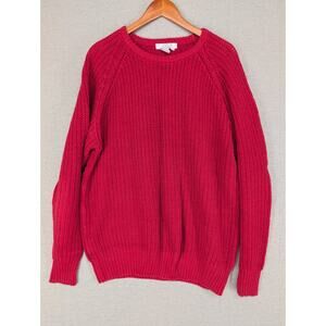 Vintage 80s 90s Oakbrook Crewneck Knit Sweater Red Pullover Size Large